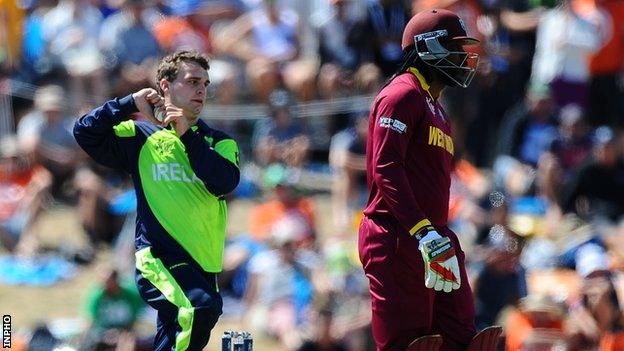 Andrew McBrine in action as Ireland beat the West Indies by four wickets at the Cricket World Cup