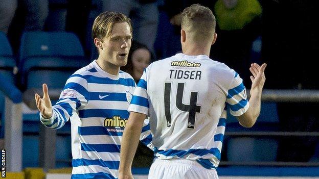 Denny Johnstone (left) celebrates his opening goal