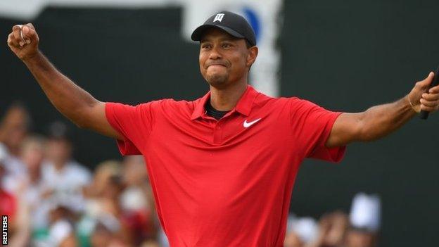 Tiger Woods celebrates winning the Masters in 2019