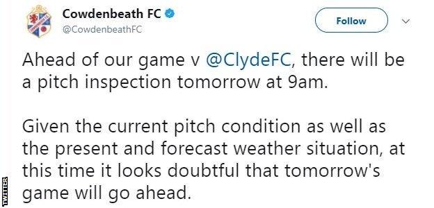 A tweet by Cowdenbeath FC