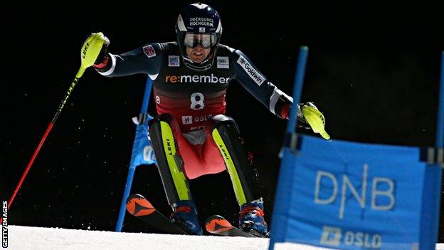 Dave Ryding in action during the Alpine Ski World Cup in Oslo Norway