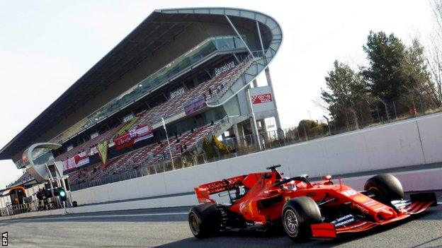 Charles Leclerc drives around the track during pre-season testing in Barcelona