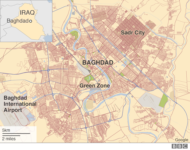 Map of Baghdad, showing location of Sadr City