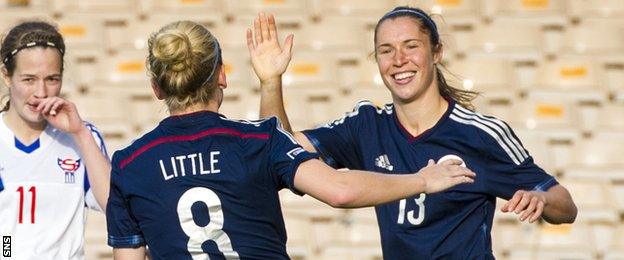 Scotland's Kim Little and Jane Ross celebrate