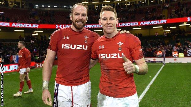 Alun Wyn Jones and Liam Williams celebrate a Wales win over France in 2018