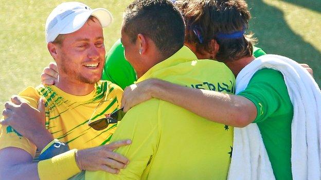 Lleyton Hewitt celebrates Davis Cup win