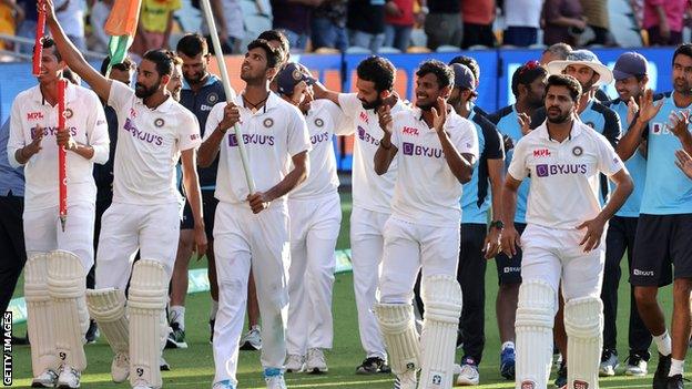 India celebrate after winning the Test series