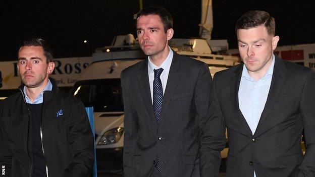 Referees Andrew Dallas, Kevin Clancy and John Beaton at McDiarmid Park