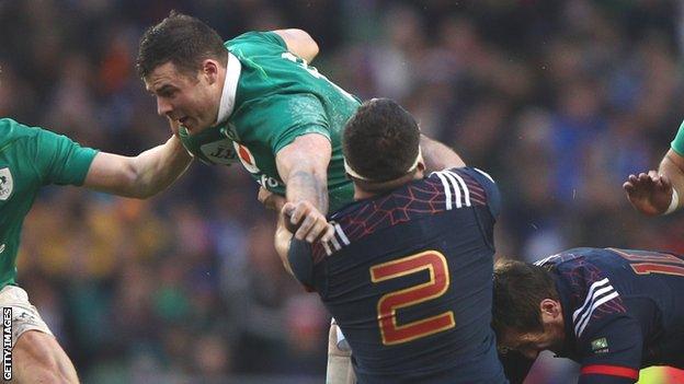 France hooker Guilhem Guirado tackles Ireland's Robbie Henshaw