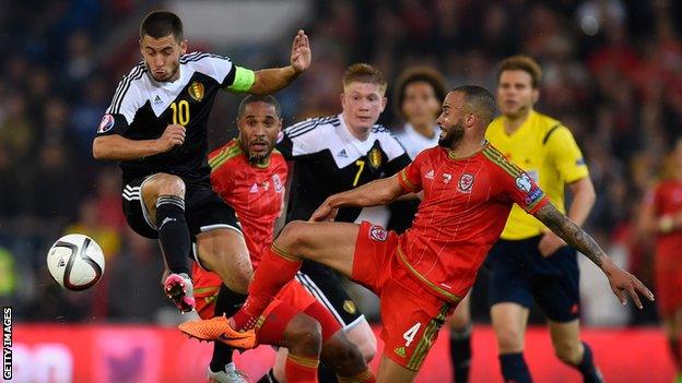 Eden Hazard in action for Belgium against Wales in June 2015