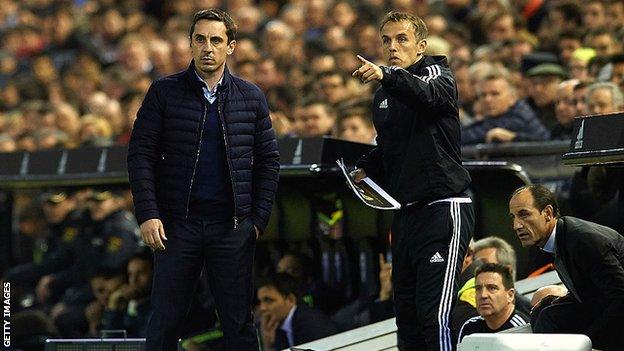 Gary Neville and Phil Neville at Valencia