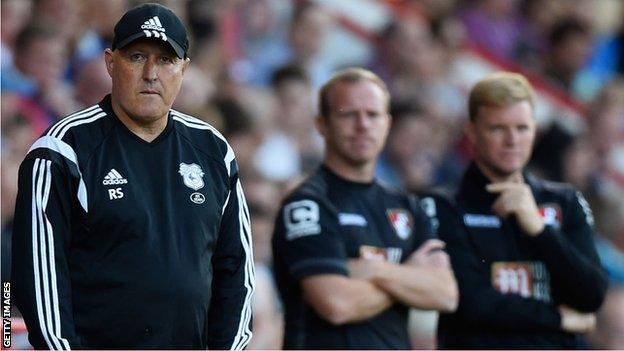 Russell Slade looks concerned during a Cardiff City match