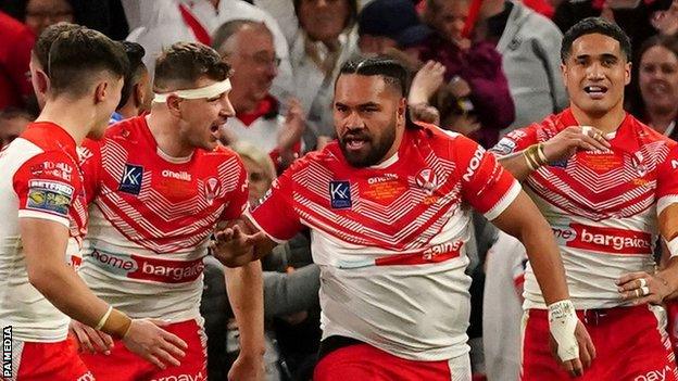 St Helens celebrate Konrad Hurrell's try