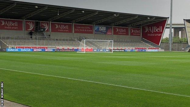 Football posts replaced rugby posts for Thursday's friendly at the AJ Bell Stadium