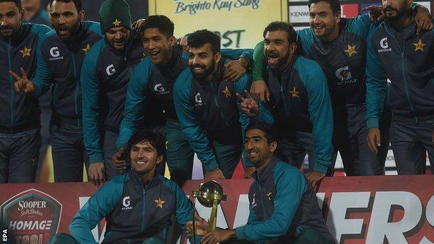 Pakistan with the T20 series trophy