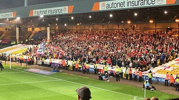 Swindon Town's section of fans took up over half the away end at Vale Park