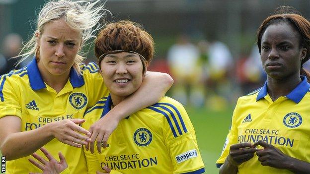 Gemma Davison (left), Ji So-Yun (centre) and Eni Aluko