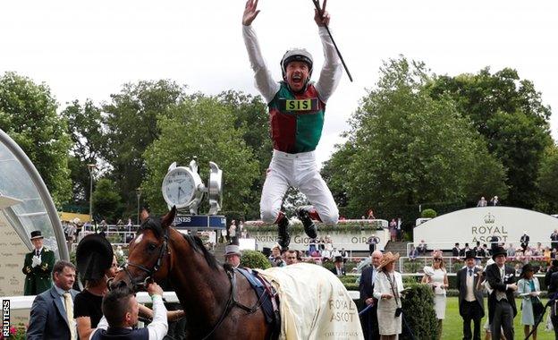 Frankie Dettori after winning on Without Parole