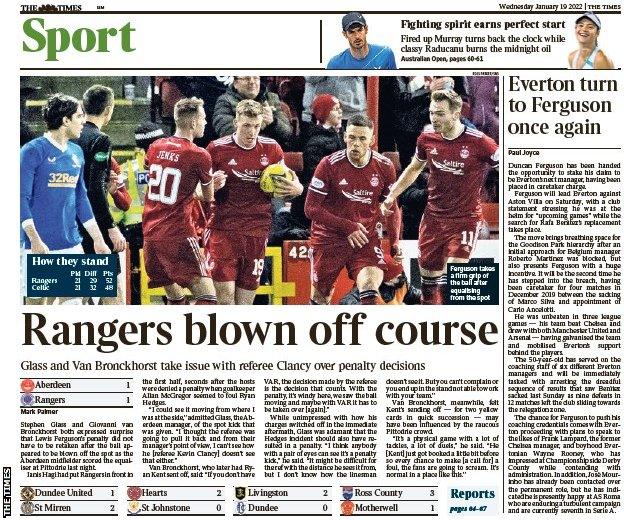 The back page of the Scottish edition of The Times on 190122