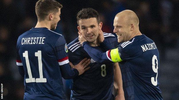 John McGinn (centre) scored twice in the 3-1 win over Kazakhstan