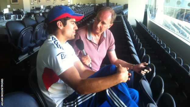 Alastair Cook (left) talks to Jonathan Agnew