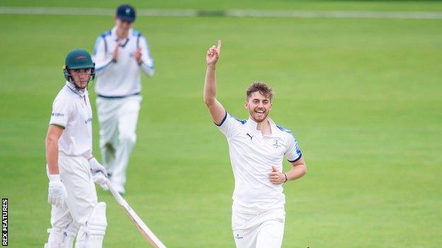 Ben Coad celebrates a wicket