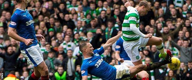 Clint Hill's challenge on Leigh Griffiths sparked late penalty claims at Celtic Park