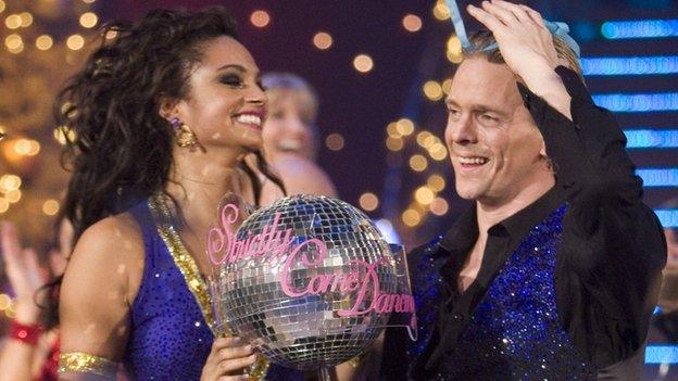 Alesha Dixon lifts the Strictly Come Dancing trophy