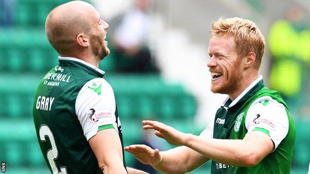 Hibs goalscorers David Gray and Daryl Horgan