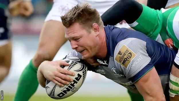 Tom McCartney scores a try against Treviso earlier this month