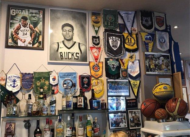 A supporters' bar in Athens where a Giannis portrait takes pride of place