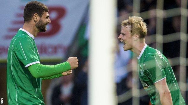 Nadir Ciftci and Gary Mackay-Steven celebrate for Celtic