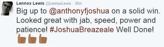 Britain's former world heavyweight champion Lennox Lewis gave his reaction on Twitter