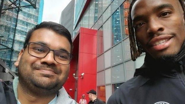 Fan Suraj with Brentford striker Ivan Toney