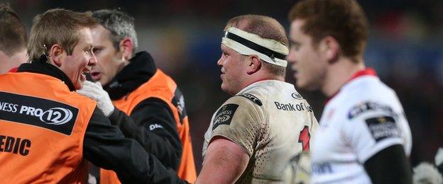 Callum Black is congratulated after scoring his first try for Ulster