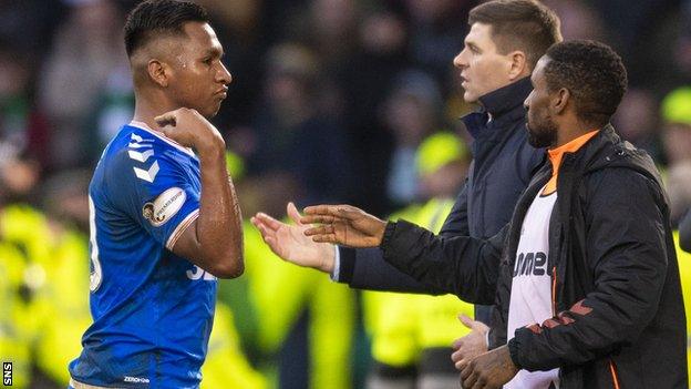 Morelos was sent off near the end of Rangers' 2-1 win at Celtic