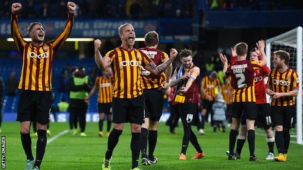 Bradford City's 4-2 fourth round win at Chelsea in 2015 is one of the biggest FA Cup upsets in recent times