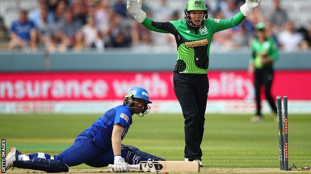 Carla Rudd stumps Deepti Sharma first ball