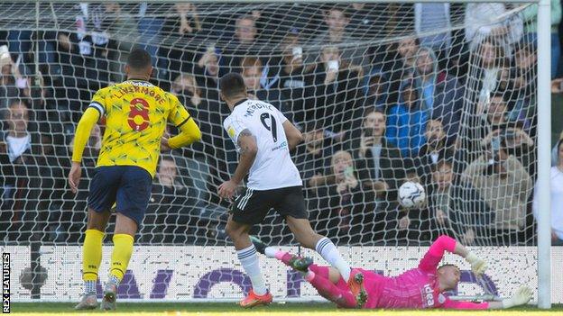 Aleksandar Mitrovic scores Fulham's opening goal with a controversial penalty