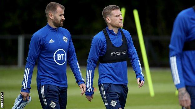 Steven Davis and Niall McGinn in Northern Ireland training