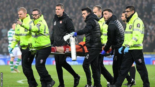 Gary Mackay-Steven was knocked out after a clash of heads at Hampden