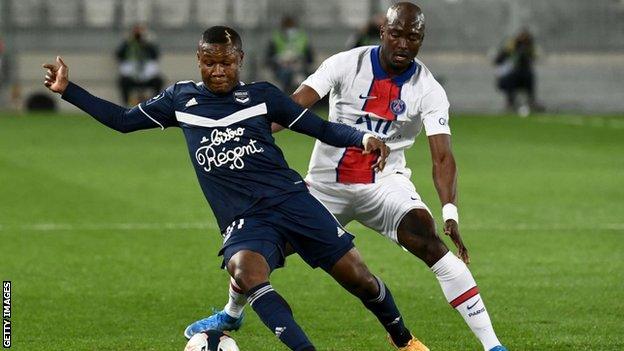 Bordeaux's Samuel Kalu and PSG midfielder Danilo Pereira