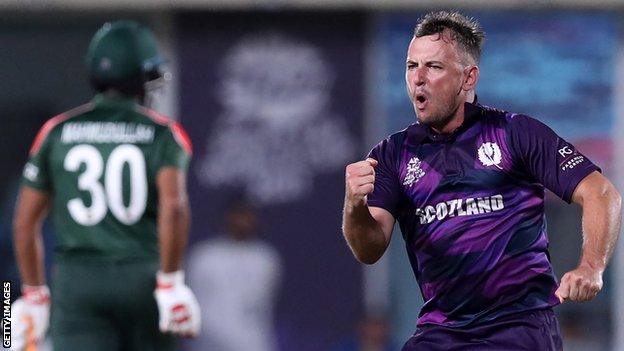 Scotland's Chris Graves celebrates dismissing Mushfiqur Rahim in the win over Bangladesh in last year's tournament