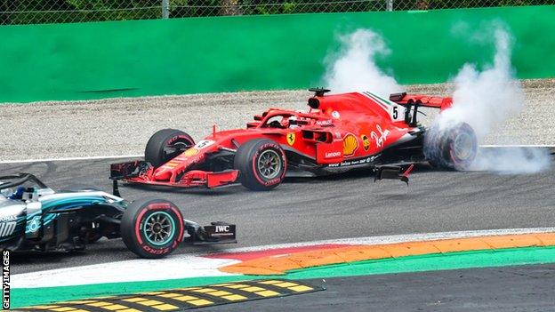 Sebastian Vettel spins on the first lap at Monza