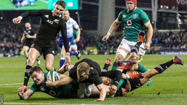 Jacob Stockdale's try helped Ireland earn a first ever home win over the All Blacks last November