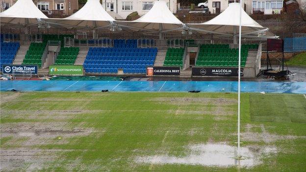 Glasgow Warriors' waterlogged Scotstoun Stadium pitch