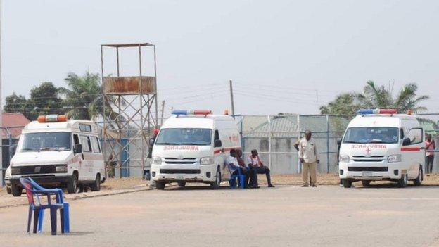 Ambulances outside the Lafia Township Stadium