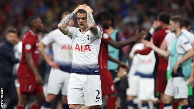 Kieran Trippier looks dejected after Tottenham's Champions League final defeat by Liverpool