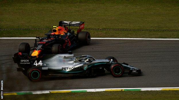 Mercedes' Lewis Hamilton and Red Bull's Alexander Albon