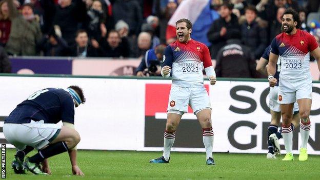 France's Camille Lopez celebrates against Scotland